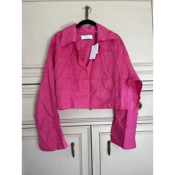 Equipment Beatrix Hot Pink Collared 100% Linen Shirt XL NWT $250 - Picture 4 of 11